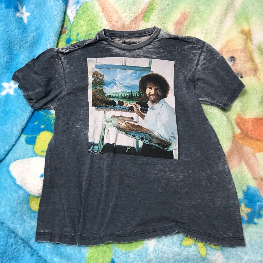 Bob Ross Mountain Painting Acid Wash Tee T-Shirt
